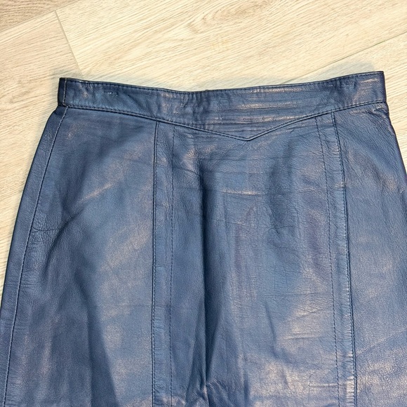 Vintage 90s genuine leather Navy Blue Pencil Skirt - Picture 3 of 7